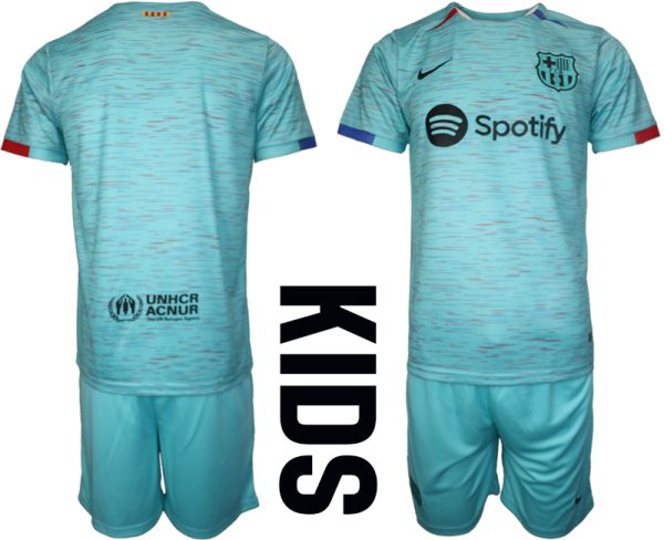 Barcelona Derde Shirt 2023-2024 Kids Korte Mouw (+ Korte broeken) Voetbalshirts