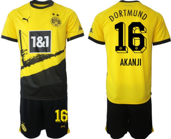 Borussia Dortmund Thuisshirt Manuel Akanji #16 Voetbalshirts 2023-2024 Korte Mouw (+ Korte broeken)