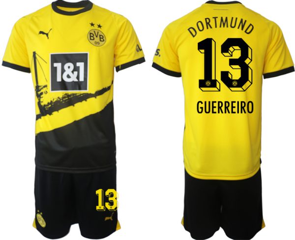 Borussia Dortmund Thuisshirt Raphael Guerreiro #13 Voetbalshirts 2023-2024 Korte Mouw (+ Korte broeken)