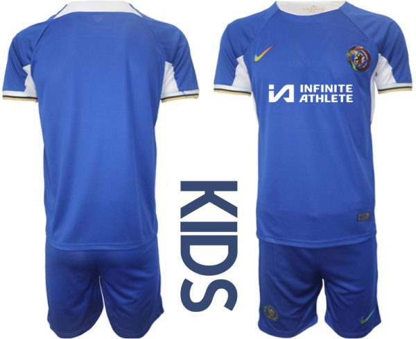 Chelsea Thuisshirt 2023-2024 Infinite Athlete Kids Voetbalshirts Korte Mouw (+ Korte broeken)