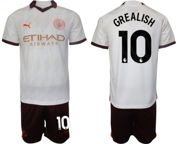 Manchester City Jack Grealish #10 Uitshirt 2023-2024 Voetbalshirts Korte Mouw (+ Korte broeken)