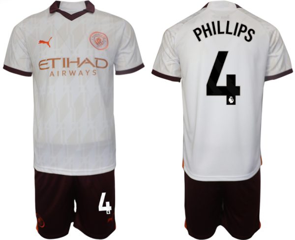 Manchester City Kalvin Phillips #4 Uitshirt 2023-2024 Voetbalshirts Korte Mouw (+ Korte broeken)