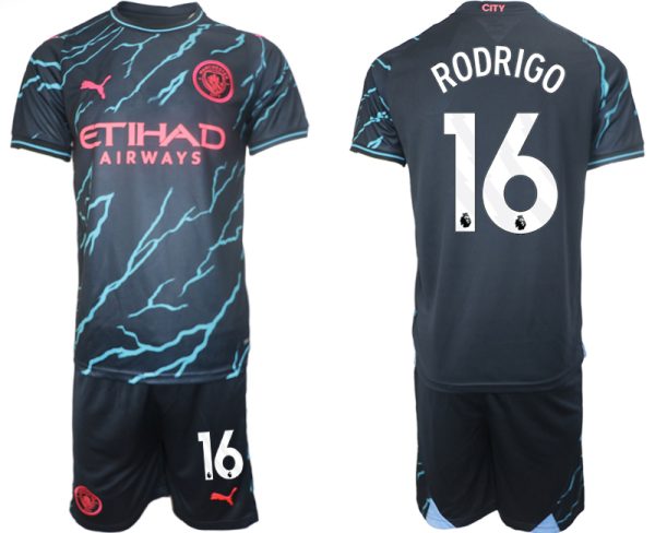 Manchester City Rodrigo #16 Derde Shirt 2023-2024 Voetbalshirts Korte Mouw (+ Korte broeken)