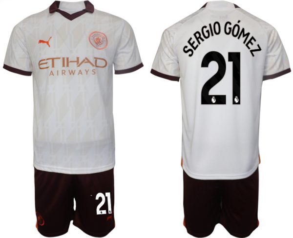 Manchester City Sergio Gomez #21 Uitshirt 2023-2024 Voetbalshirts Korte Mouw (+ Korte broeken)