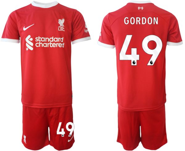 Liverpool Kaide Gordon #49 Thuisshirt 2023/24 Korte Mouw (+ Korte broeken) Voetbalshirts