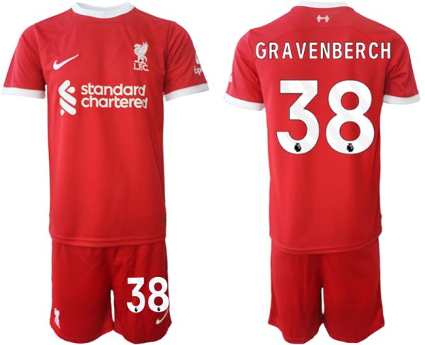 Liverpool Ryan Gravenberch #38 Thuisshirt 2023/24 Korte Mouw (+ Korte broeken) Voetbalshirts