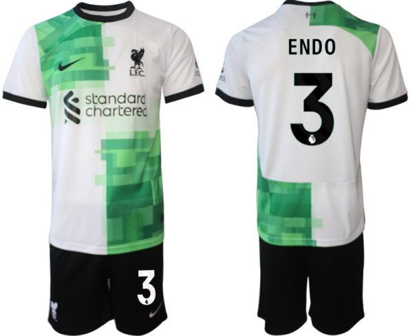 Liverpool Wataru Endo #3 Uitshirt 2023/24 Korte Mouw (+ Korte broeken) Voetbalshirts