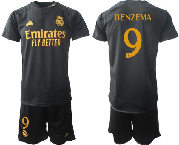 Real Madrid Karim Benzema #9 Derde Shirt 2023-24 Mensen Korte Mouw (+ Korte broeken) Voetbalshirts