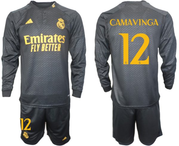 Real Madrid Eduardo Camavinga #12 Derde Shirt 2023-24 Mensen Lange Mouwen (+ Korte broeken) Voetbalshirts