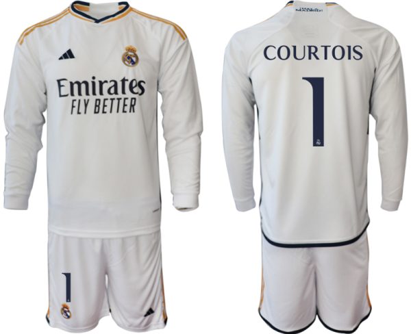 Real Madrid Thibaut Courtois #1 Thuisshirt 2023-24 Mensen Lange Mouwen (+ Korte broeken) Voetbalshirts